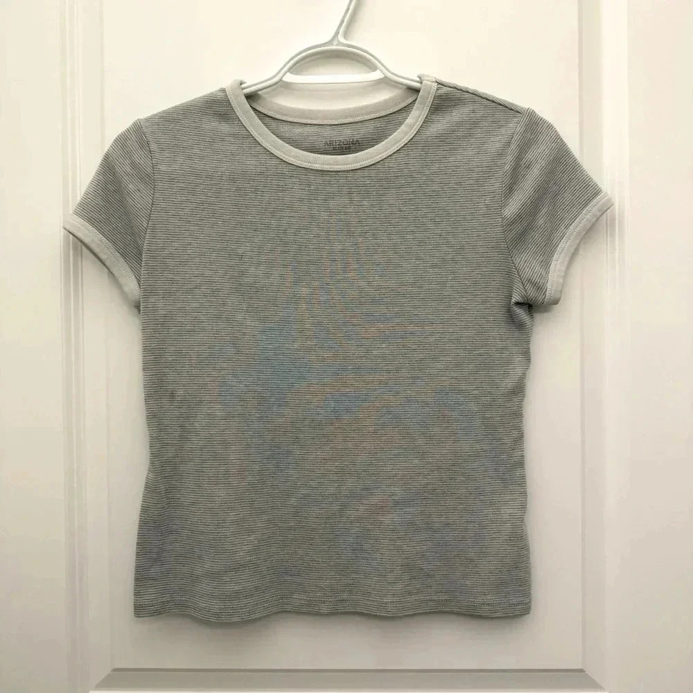 Arizona Jean Company Grey and White Striped Shirt